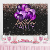 Fond de joyeux anniversaire de ballons violets paillettes roses